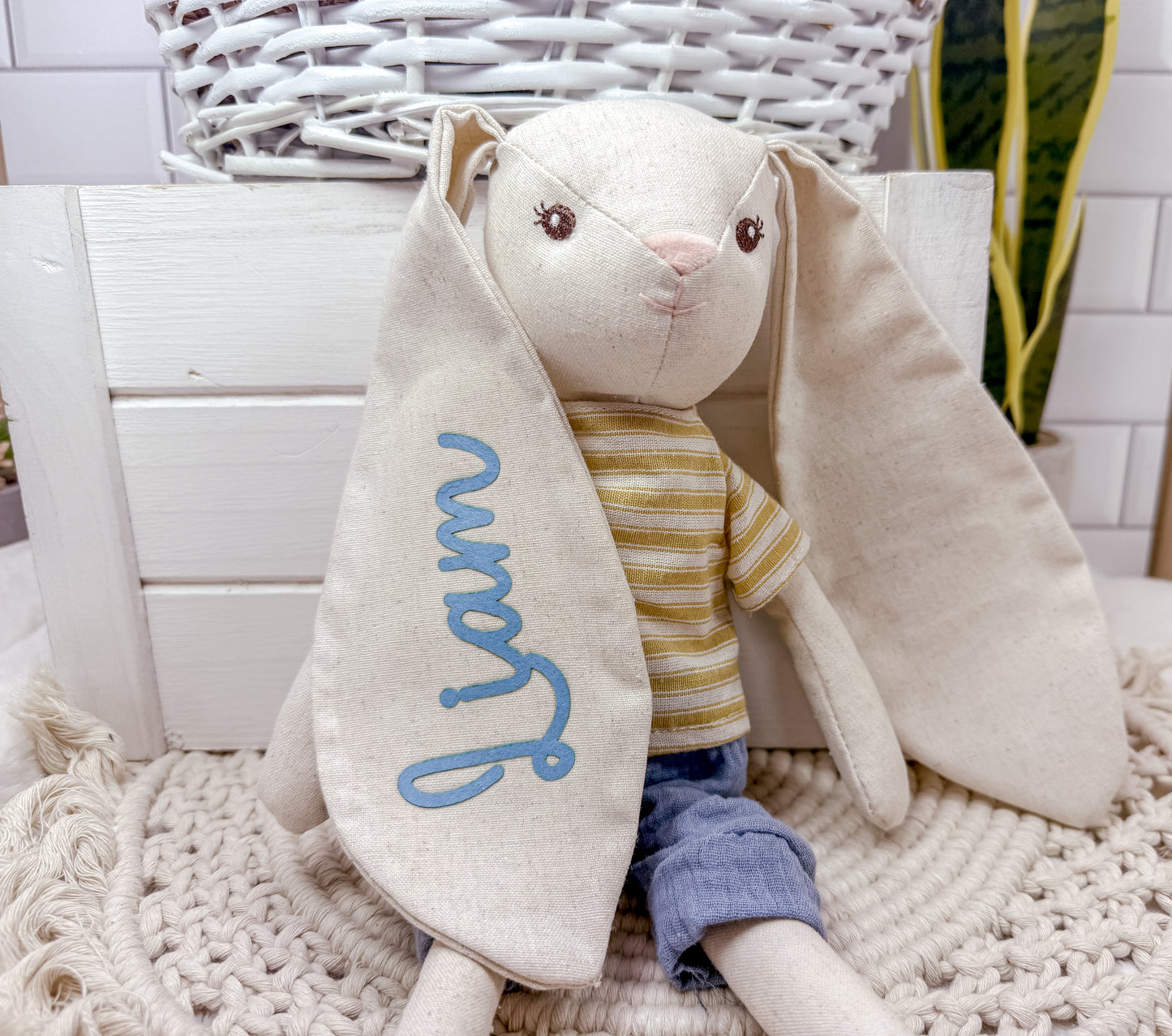 Custom Cotton Linen Stuffed Bunny – Personalized Easter Gift for Kids