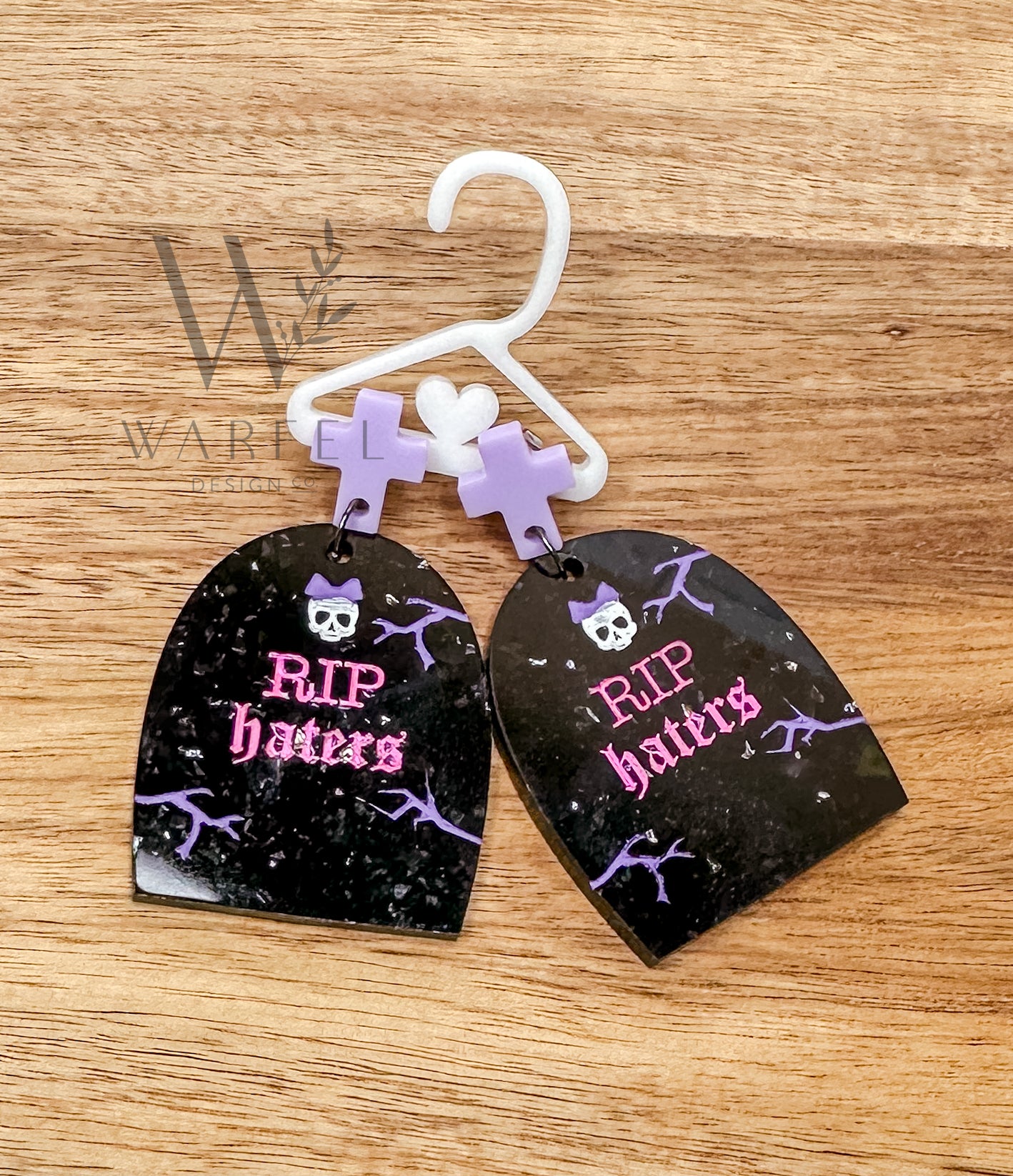 RIP Haters Earrings – Acrylic Tombstone Design with Hand-Painted Accents