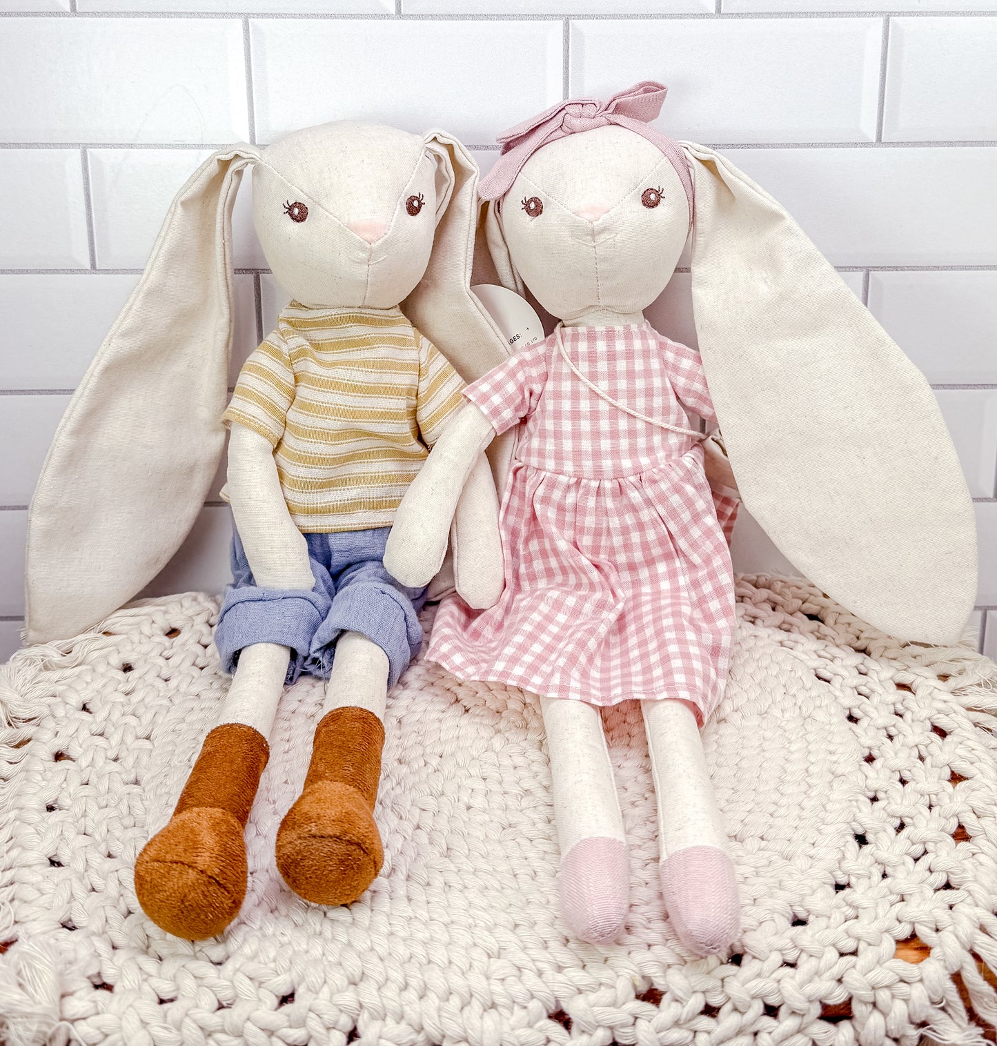 Cotton Linen Stuffed Bunnies – 15" Plush Toy for Easter or Baby Gifts