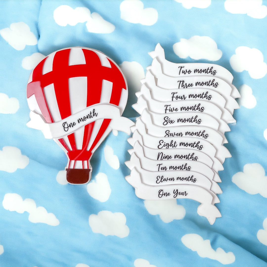 Hot Air Balloon Milestone Marker Set – Monthly Baby Photo Prop