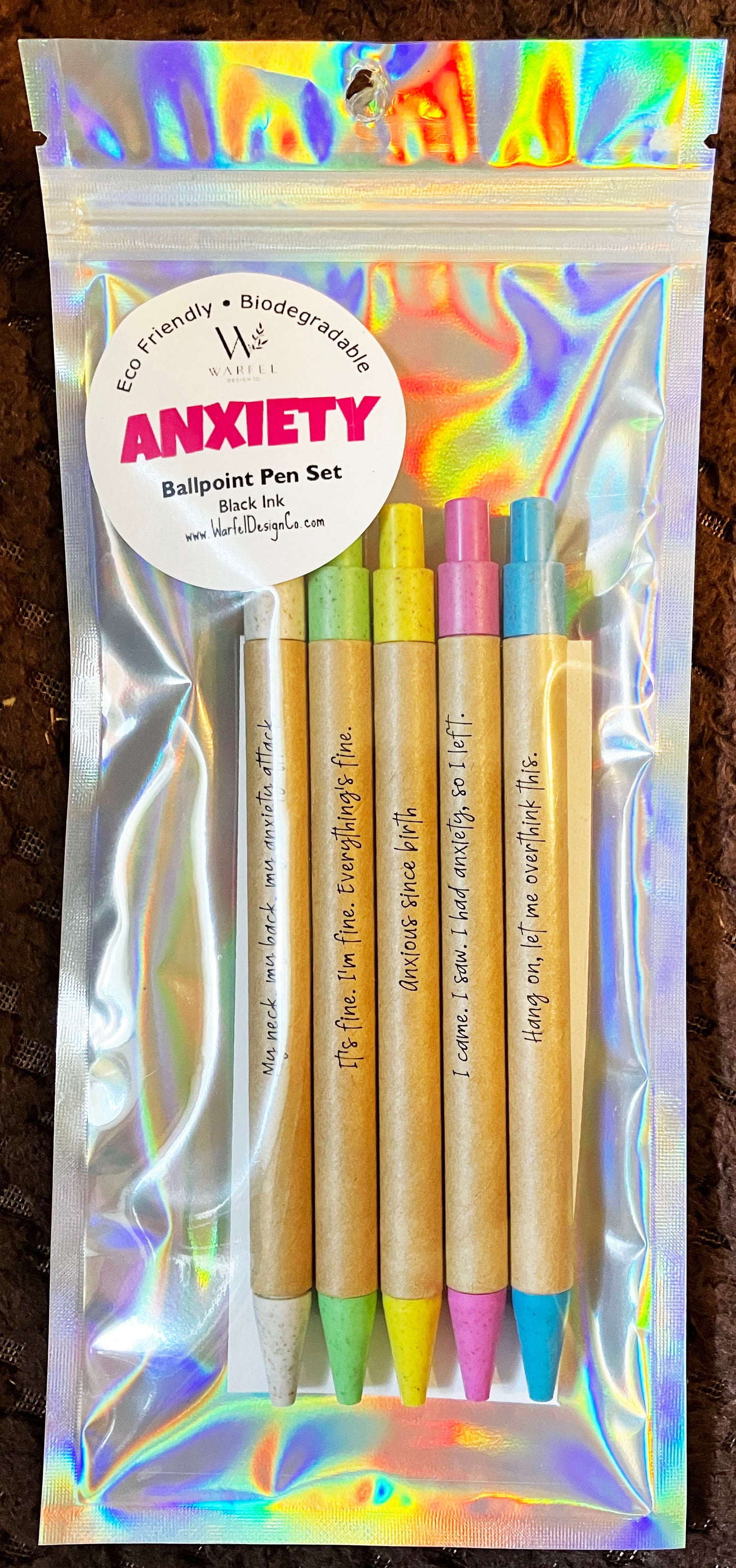 Anxiety Ballpoint Pen Set – 5 Relatable & Funny Pens for Overthinkers