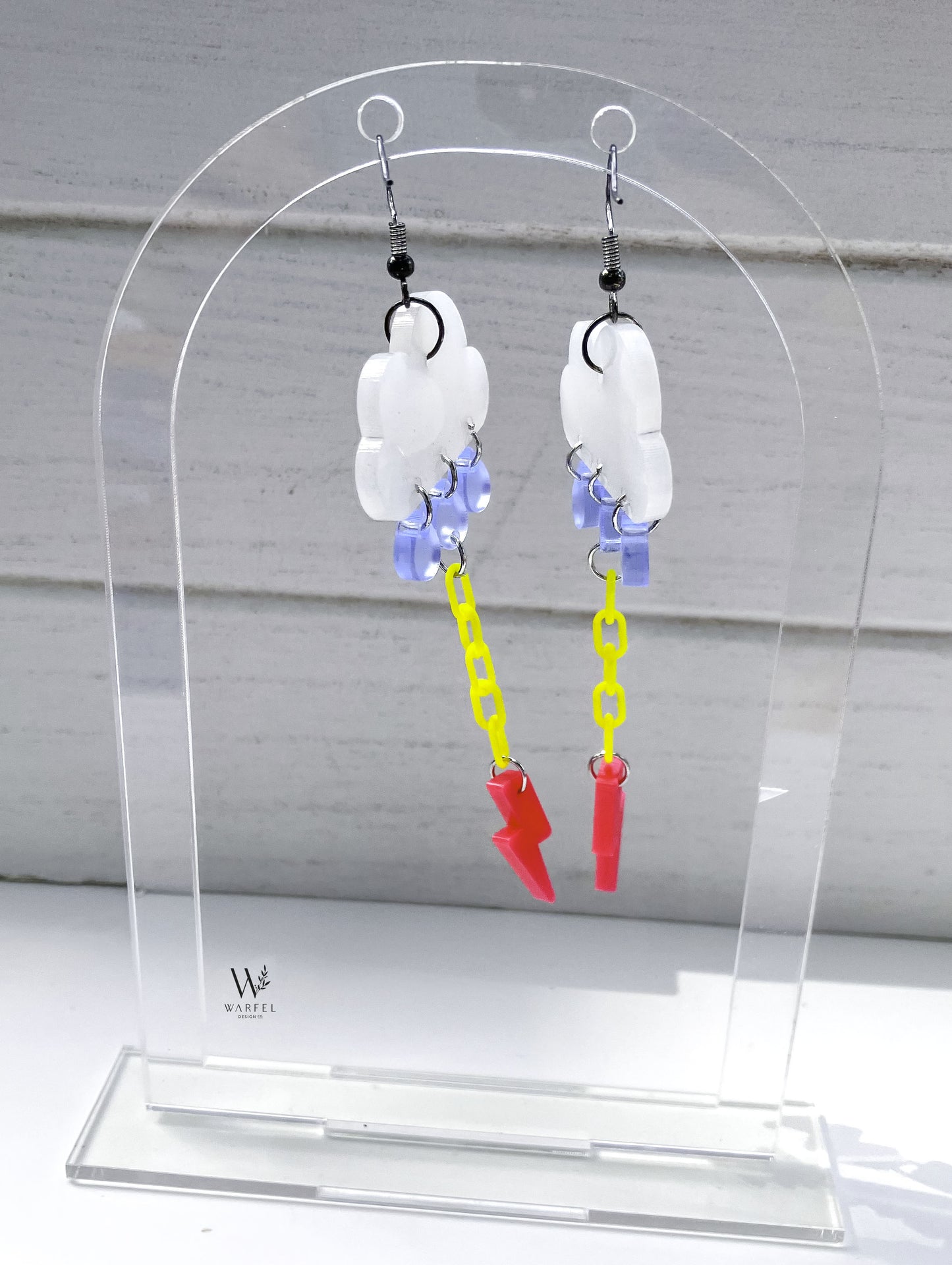 Pink Lightning Bolt & Rain Cloud Earrings – Statement Acrylic Dangle Jewelry