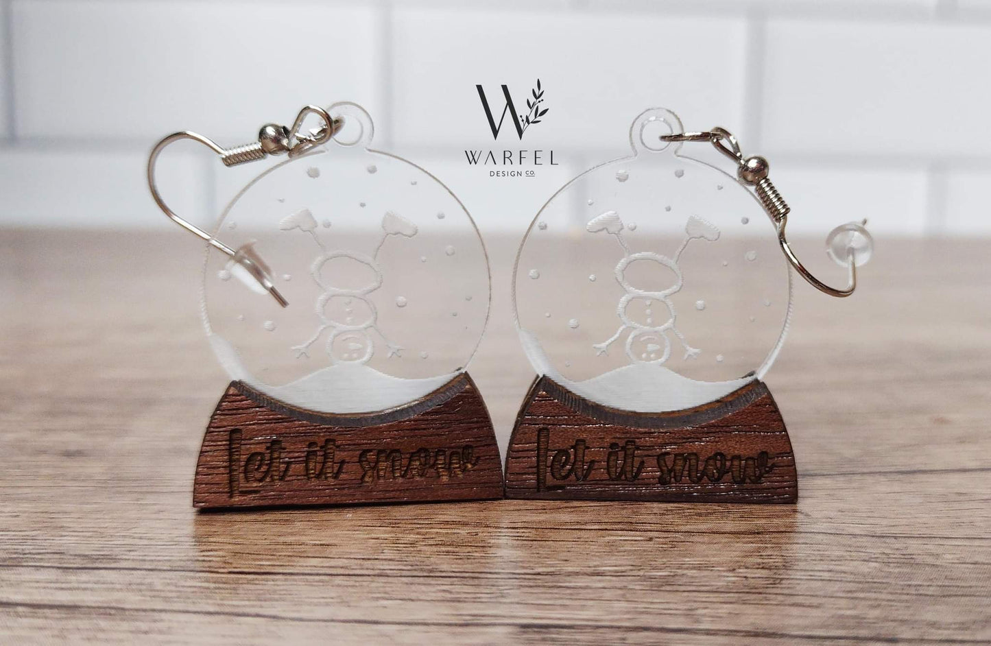 Let It Snow Snowglobe Earrings – Acrylic & Walnut Wood Winter Earrings