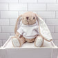Custom Stuffed Bunny - Sitting, Soft, 9" with sublimated Customizable T-shirt