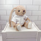 Custom Stuffed Bunny - Sitting, Soft, 9" with sublimated Customizable T-shirt
