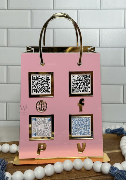 Shopping bag QR Code sign, Scan to pay acrylic sign, Social Media Sign, Custom business sign, Payment sign for craft shows vendor events