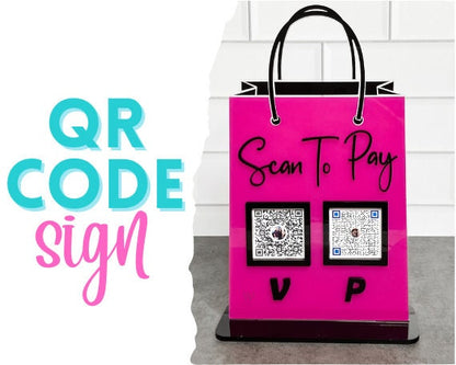 Shopping bag QR Code sign, Scan to pay acrylic sign, Social Media Sign, Custom business sign, Payment sign for craft shows vendor events