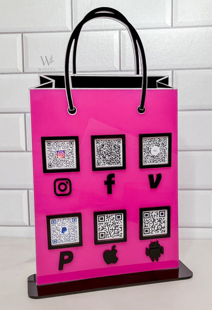 Shopping bag QR Code sign, Scan to pay acrylic sign, Social Media Sign, Custom business sign, Payment sign for craft shows vendor events