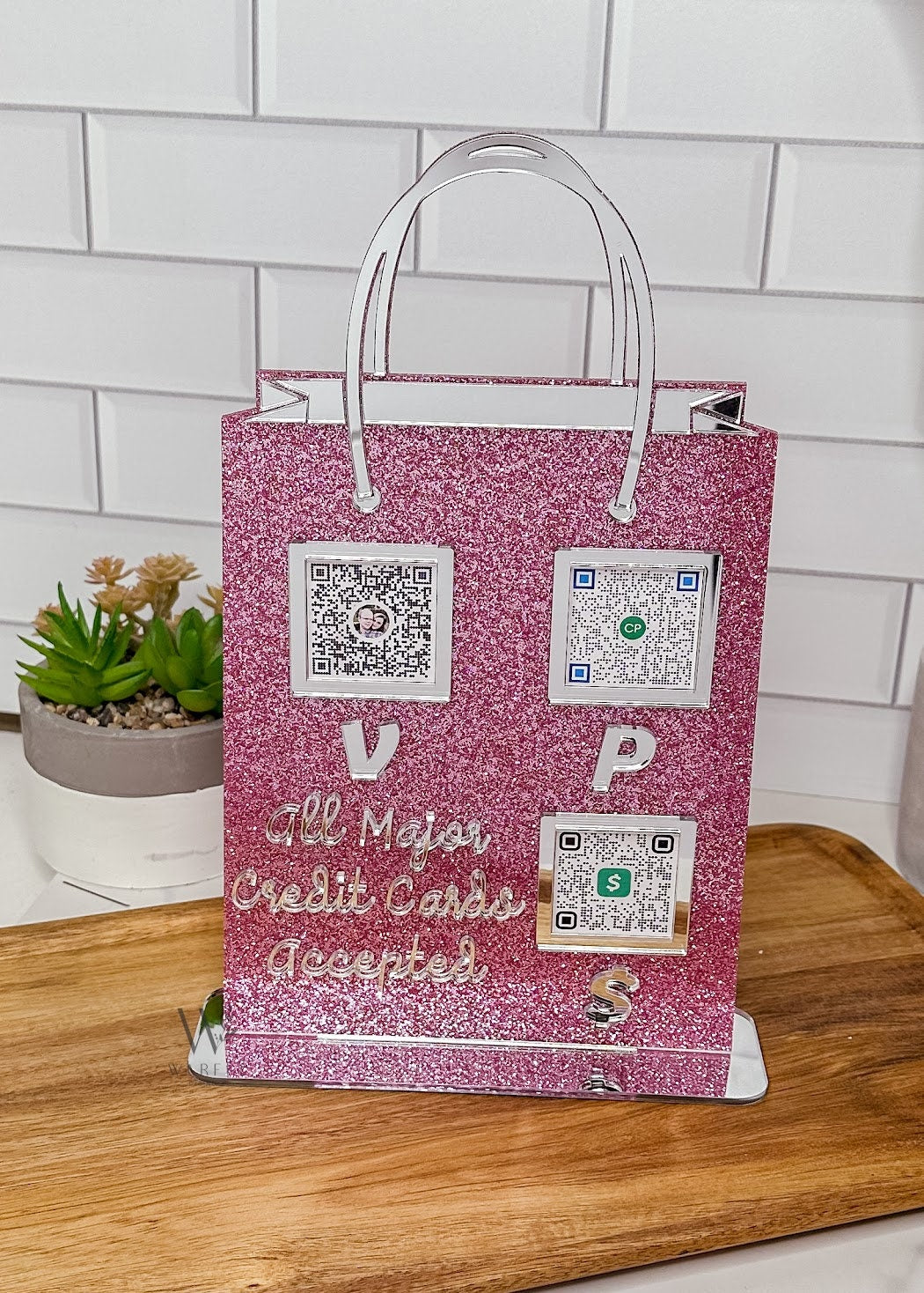 Shopping bag QR Code sign, Scan to pay acrylic sign, Social Media Sign, Custom business sign, Payment sign for craft shows vendor events