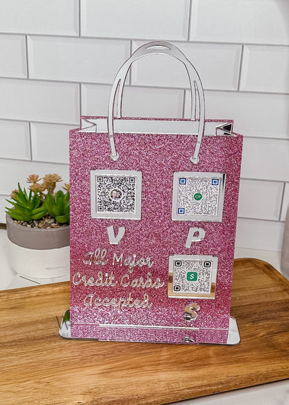 Shopping bag QR Code sign, Scan to pay acrylic sign, Social Media Sign, Custom business sign, Payment sign for craft shows vendor events