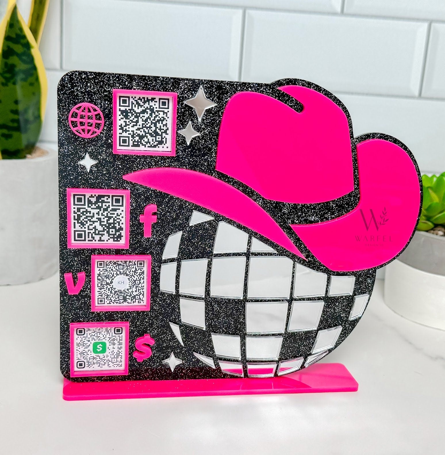 Cowgirl Disco Ball QR Code Sign: Custom Western Business Decor