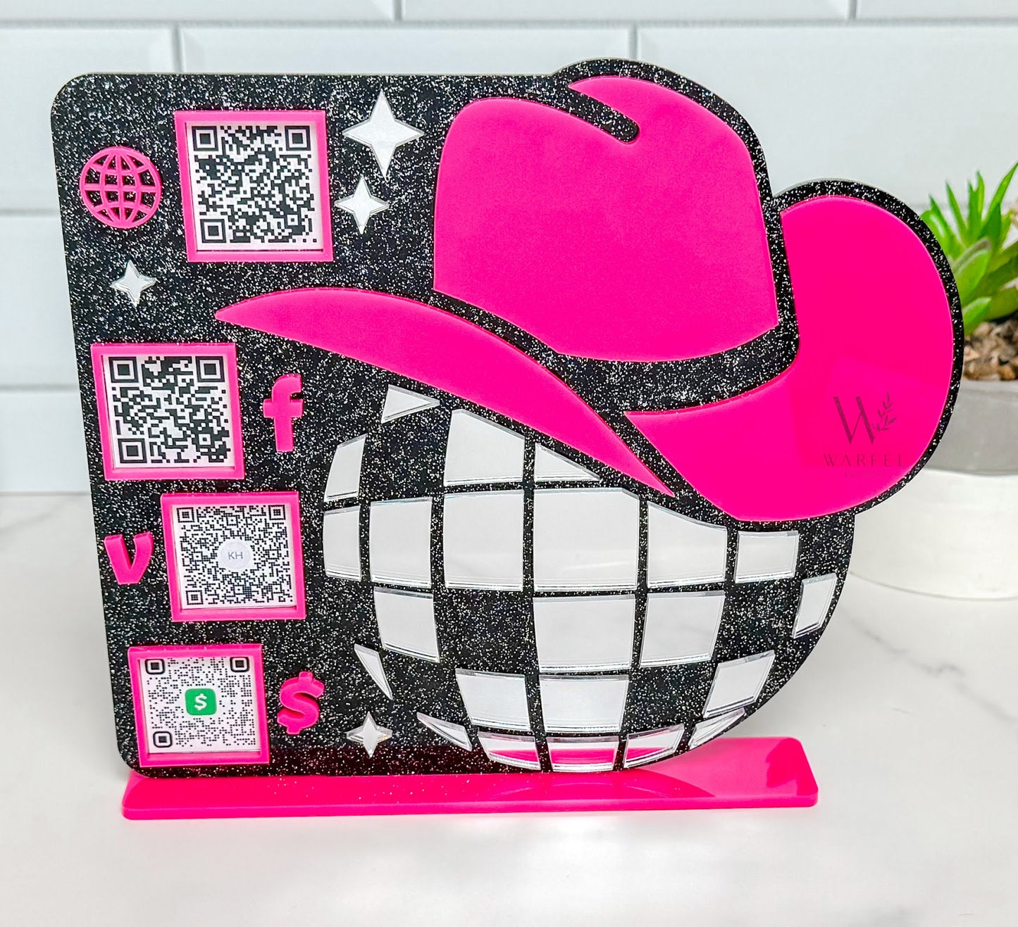 Cowgirl Disco Ball QR Code Sign: Custom Western Business Decor