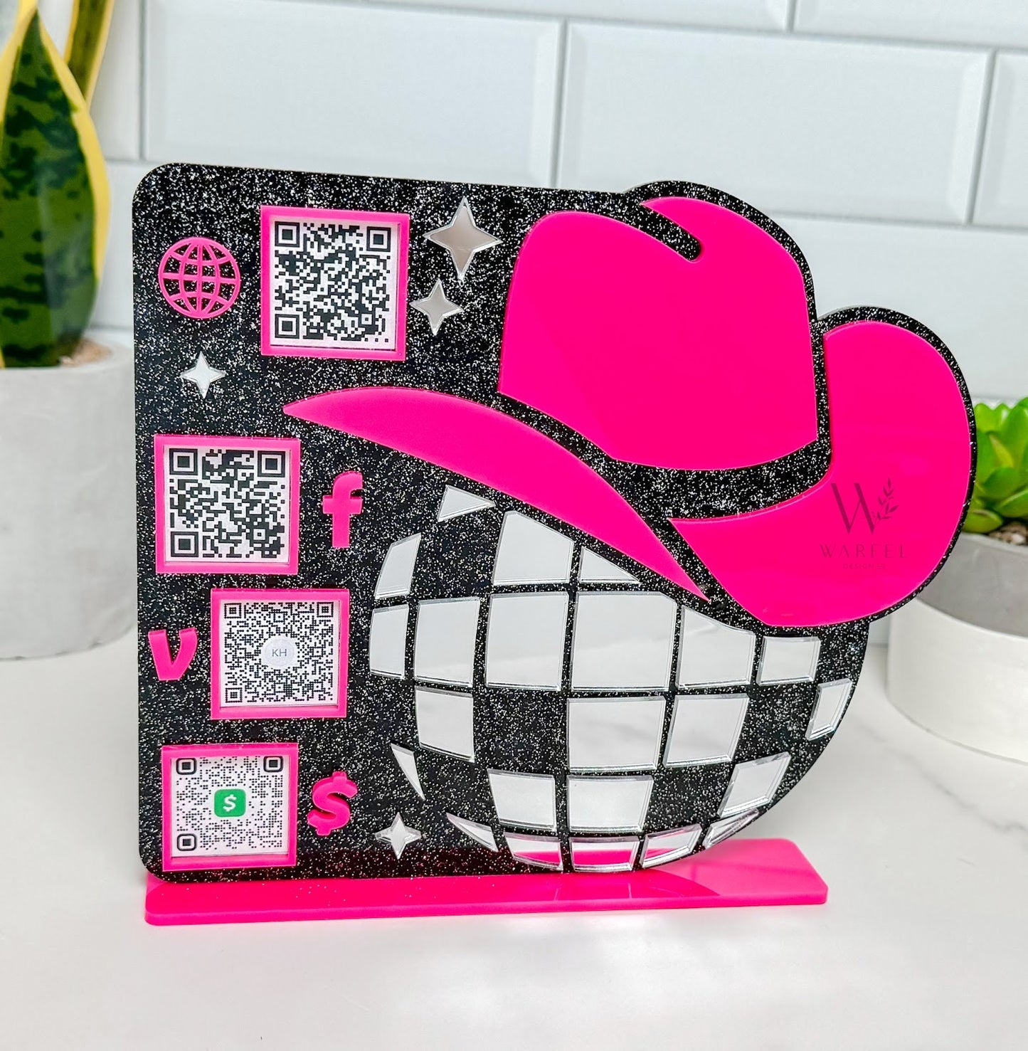 Cowgirl Disco Ball QR Code Sign: Custom Western Business Decor