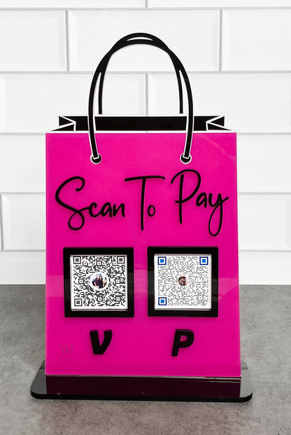 Shopping bag QR Code sign, Scan to pay acrylic sign, Social Media Sign, Custom business sign, Payment sign for craft shows vendor events