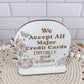 We Accept Credit Cards, Husband's credit cards, Custom Payment signs, Funny store signs for salons, shops, retail, Vendor events, Disco ball