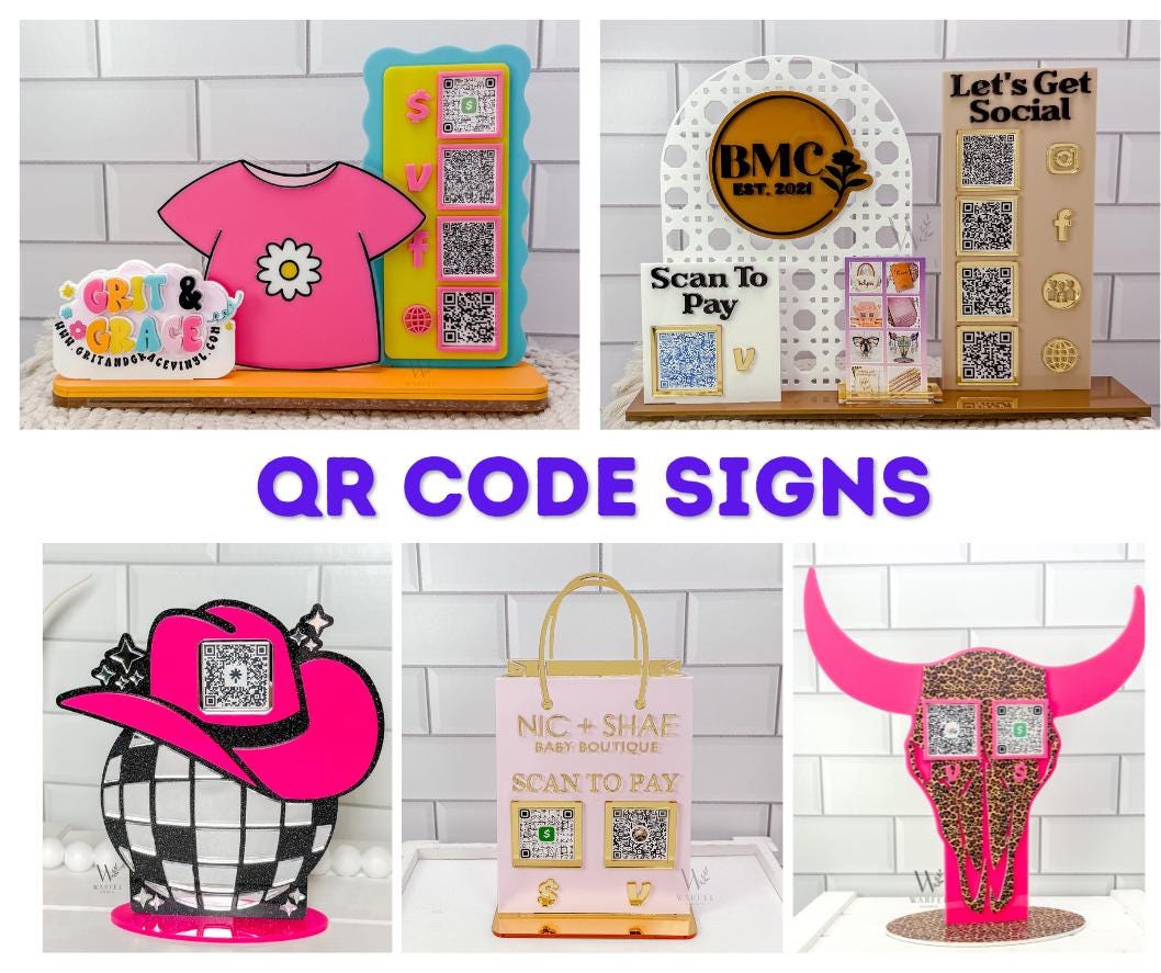 Custom Scan to Pay QR Code Sign Venmo CashApp PayPal Small Business Vendor Table Payment Sign Bartender tip jar laser cut Wedding sign decor