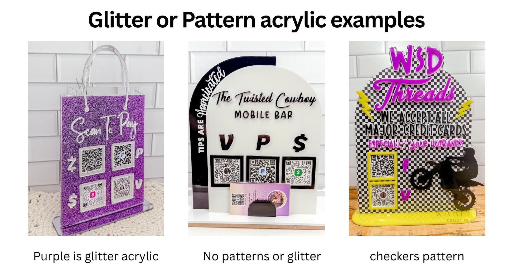 Custom Scan to Pay QR Code Sign Venmo CashApp PayPal Small Business Vendor Table Payment Sign Bartender tip jar laser cut Wedding sign decor