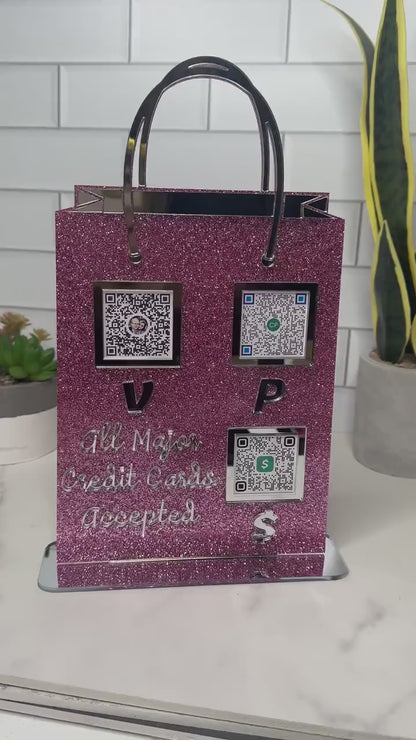 Shopping bag QR Code sign, Scan to pay acrylic sign, Social Media Sign, Custom business sign, Payment sign for craft shows vendor events