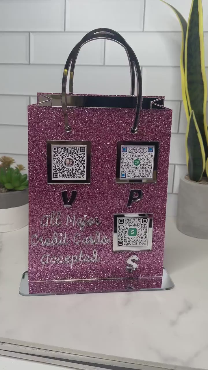 Shopping bag QR Code sign, Scan to pay acrylic sign, Social Media Sign, Custom business sign, Payment sign for craft shows vendor events