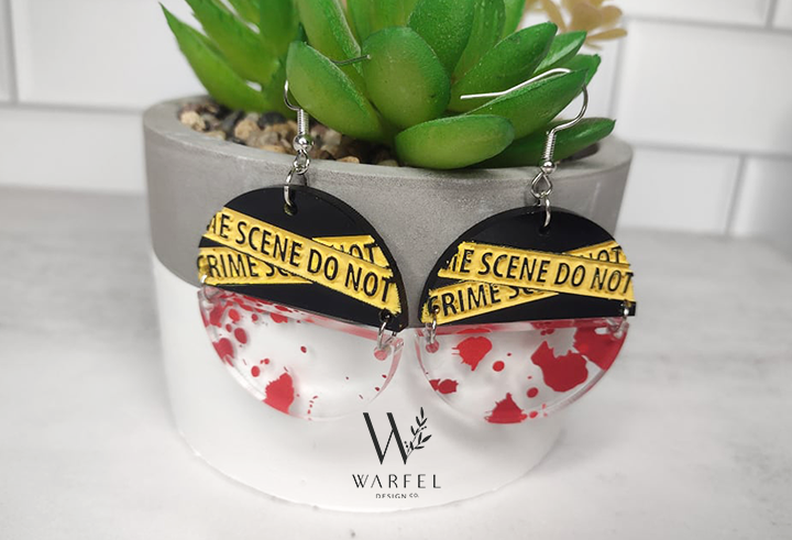 Blood Splatter Caution Tape Earrings