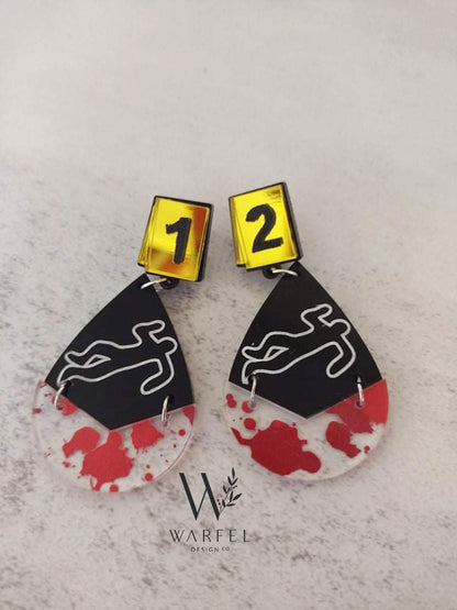 Chalk outline crime scene earrings