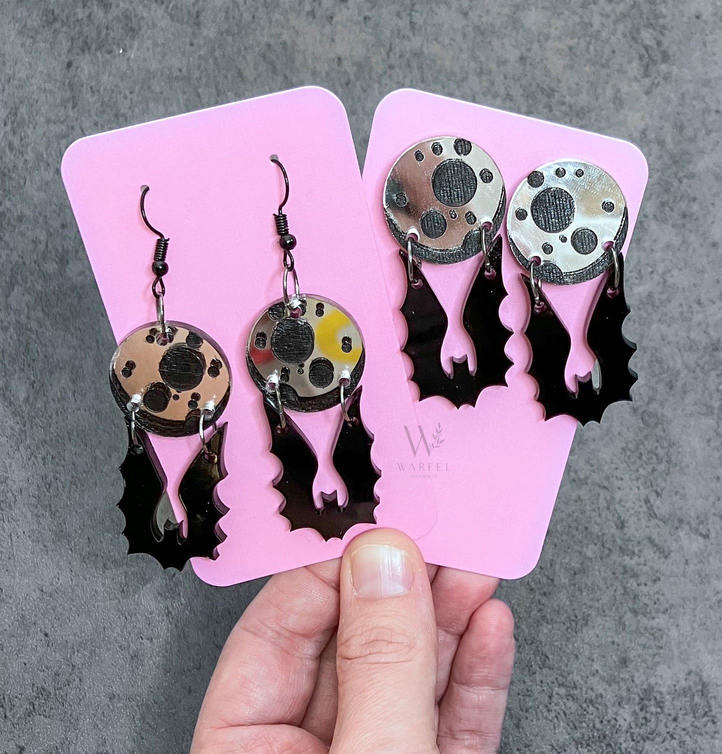 Bat with moon earrings